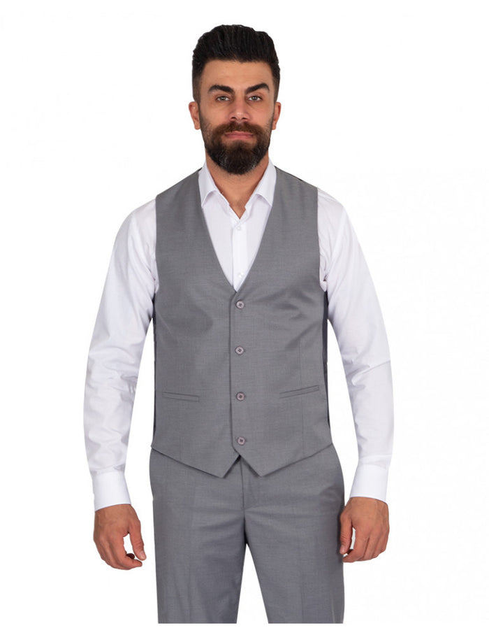 Grey Classic Plain 3 Piece Men's Suit-Makrom