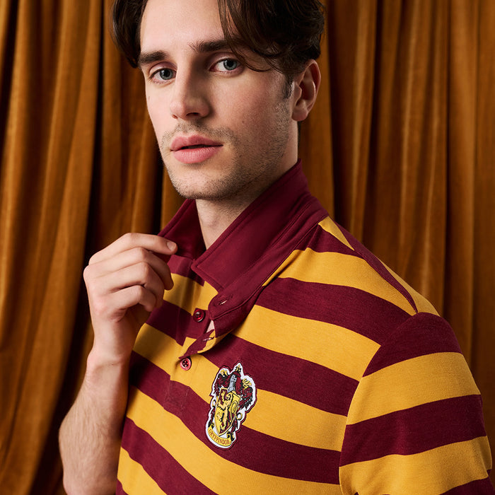Gryffindor House Stripe Men's French Terry Polo Shirt