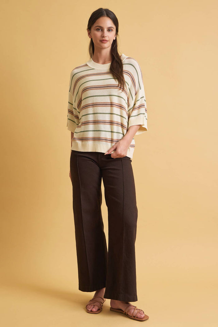 HALF SLEEVE STRIPED SWEATER
