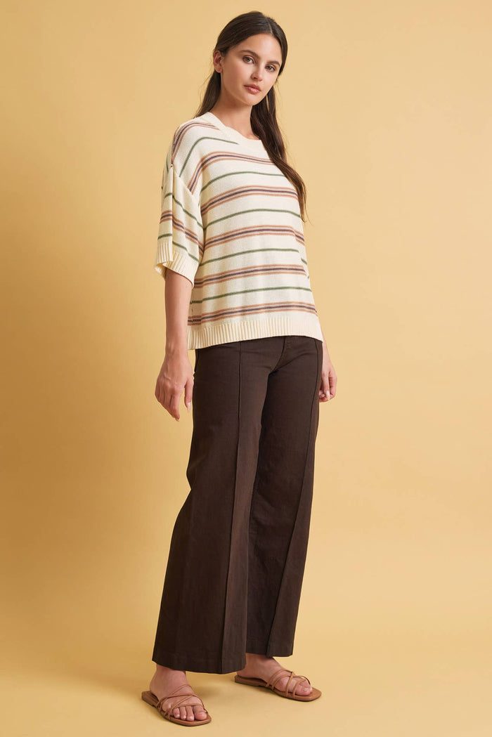 HALF SLEEVE STRIPED SWEATER
