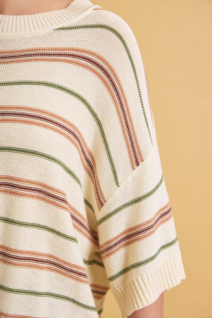 HALF SLEEVE STRIPED SWEATER