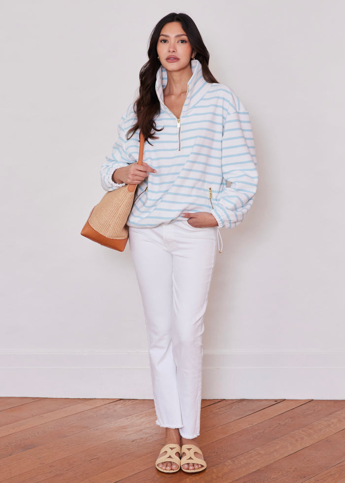 Hartley Pullover in Terry Fleece (Crystal Blue/White Mariner Stripe)