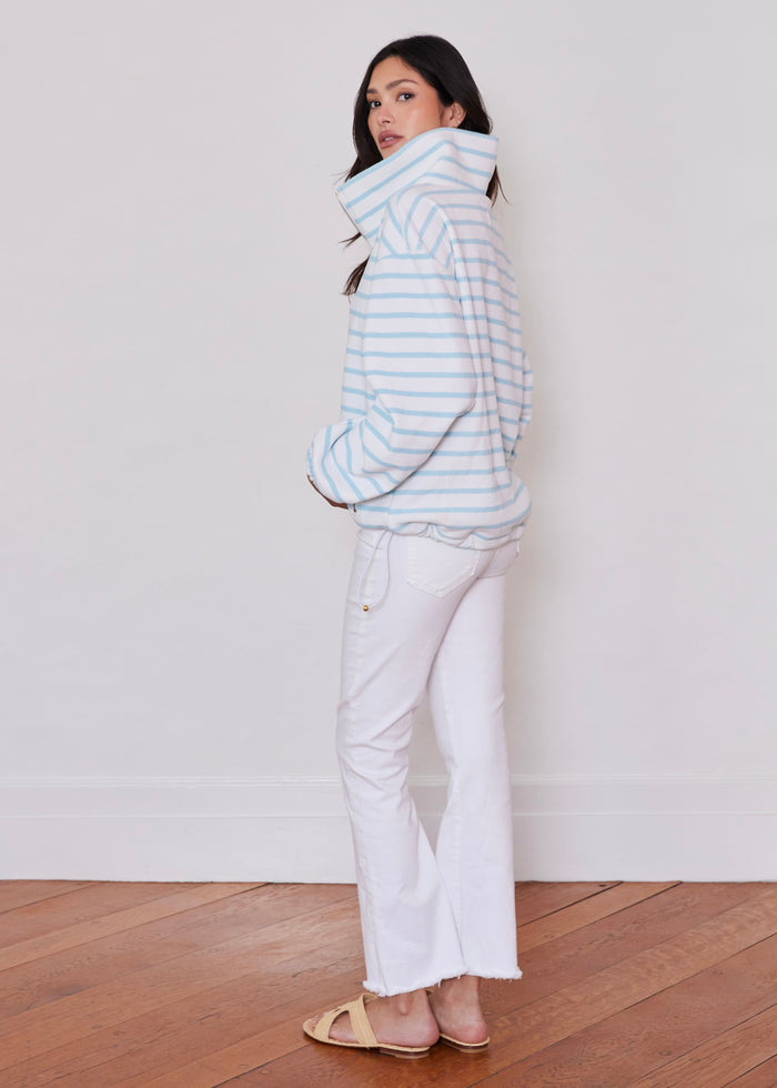 Hartley Pullover in Terry Fleece (Crystal Blue/White Mariner Stripe)