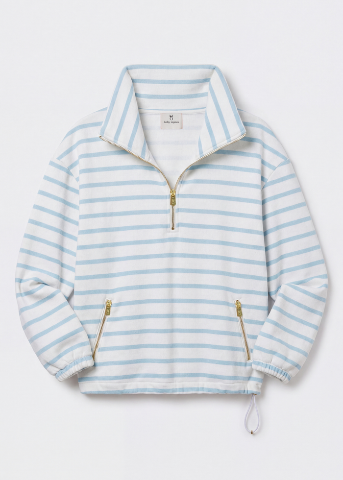 Hartley Pullover in Terry Fleece (Crystal Blue/White Mariner Stripe)