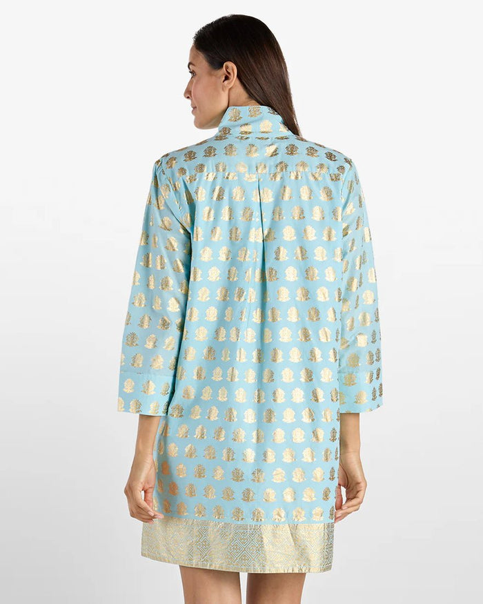 Jude Connally - Helen Dress - Foulard Border Light Aqua