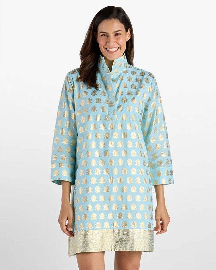 Jude Connally - Helen Dress - Foulard Border Light Aqua