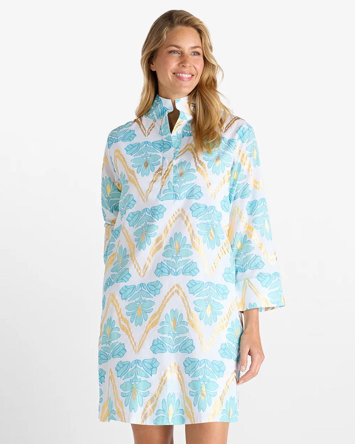 Jude Connally - Helen Dress - Gilded Flora Light Aqua