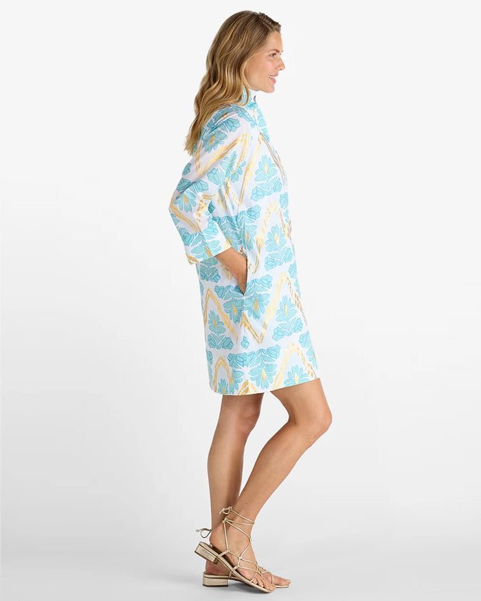 Jude Connally - Helen Dress - Gilded Flora Light Aqua