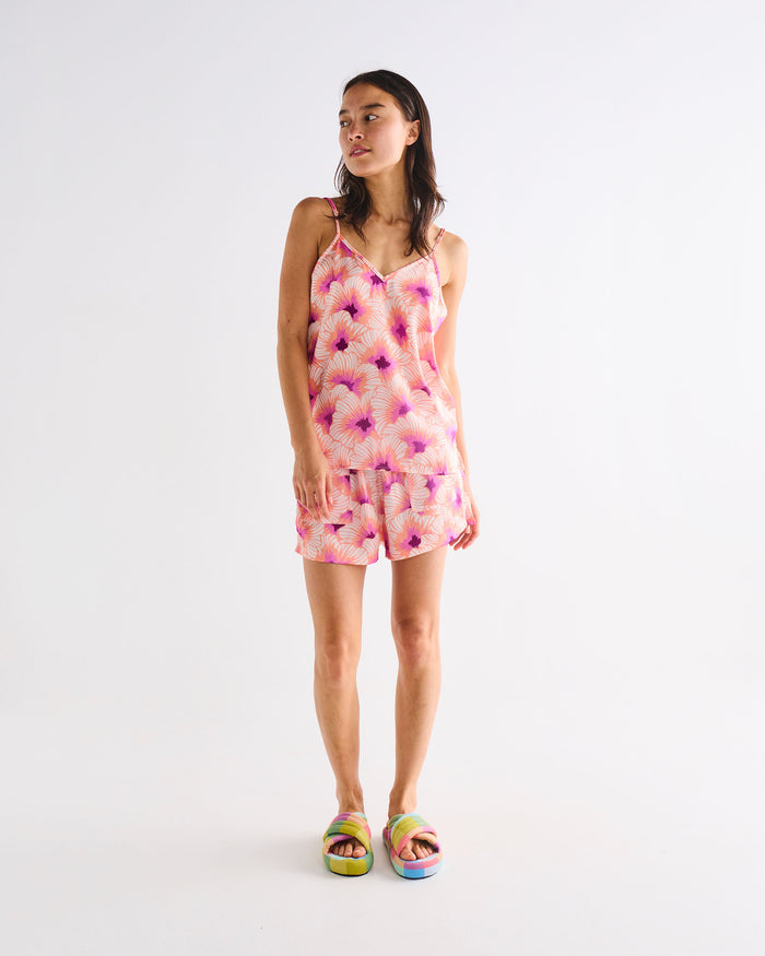 Hibiscus Peach Adult Eco Satin Shorts & Cami Pyjama Set