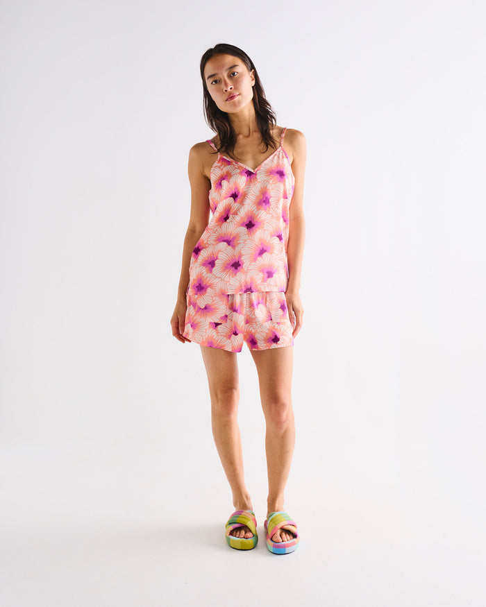 Hibiscus Peach Adult Eco Satin Shorts & Cami Pyjama Set