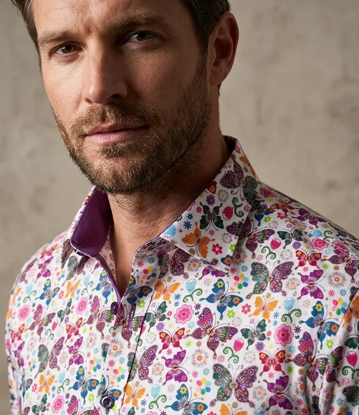 Hippy Butterfly Print Shirt with Matching Handkerchief