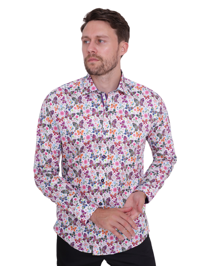 Hippy Butterfly Print Shirt with Matching Handkerchief-Makrom