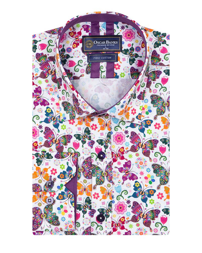 Hippy Butterfly Print Shirt with Matching Handkerchief-Makrom