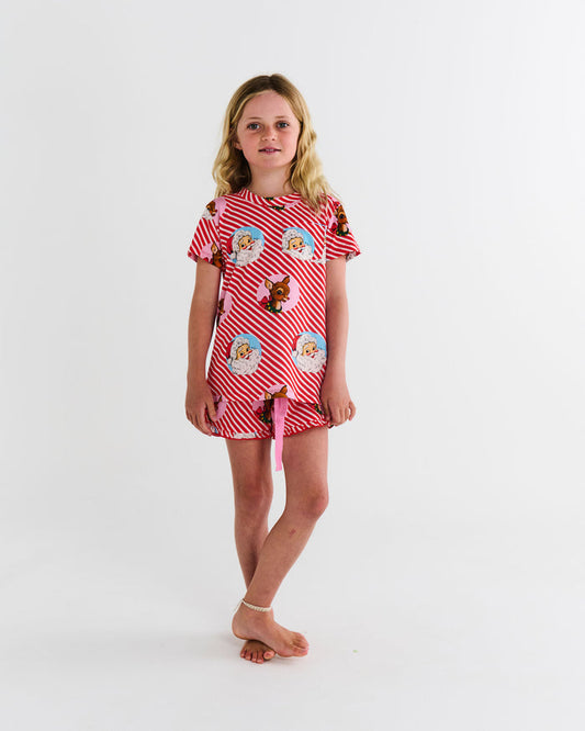 I Love Christmas Spot Kids Organic Cotton Short Sleeve Tee & Frill Short Pyjama Set