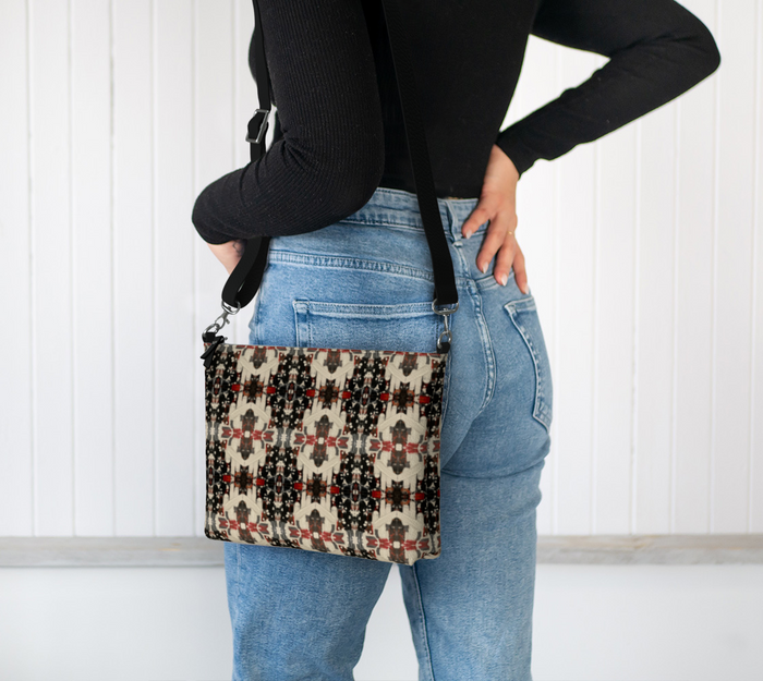 “If We Can See It” Vegan Leather Crossbody #2 (Black, White, Orange)