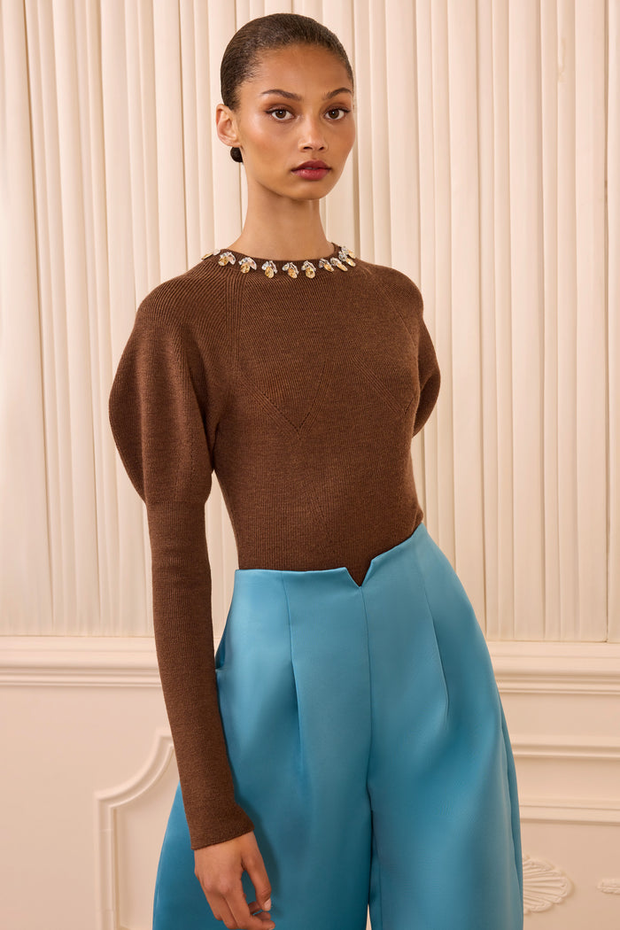 Imara Wool Bodysuit with Embellishments - Clove