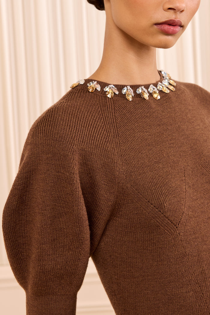 Imara Wool Bodysuit with Embellishments - Clove