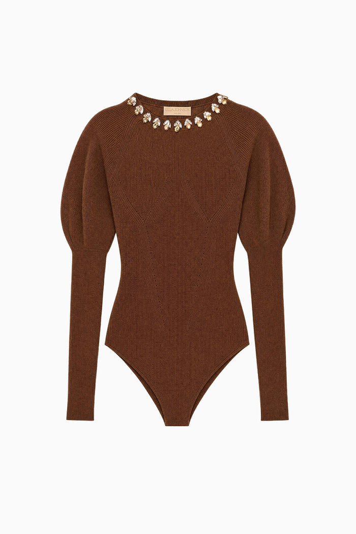 Imara Wool Bodysuit with Embellishments - Clove