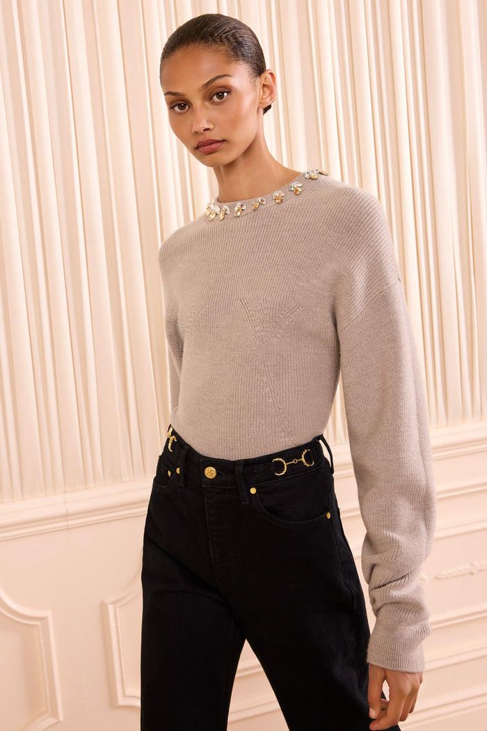 Imara Wool Bodysuit with Embellishments - Pebble
