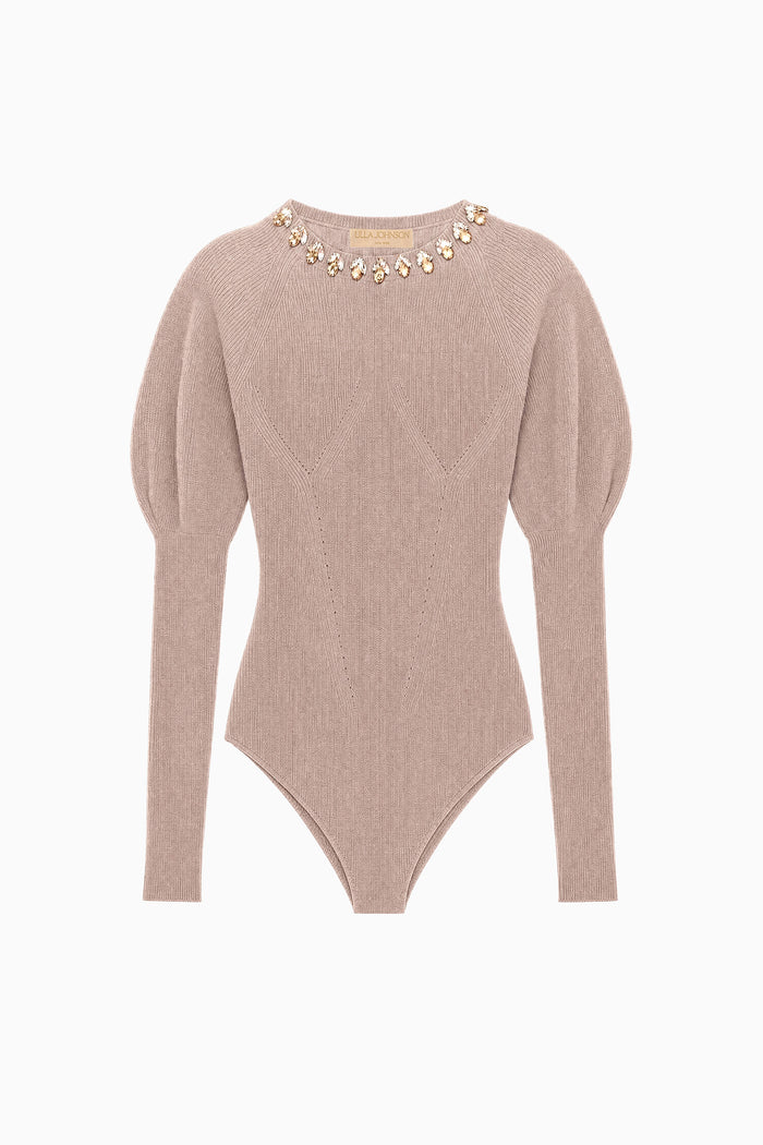 Imara Wool Bodysuit with Embellishments - Pebble