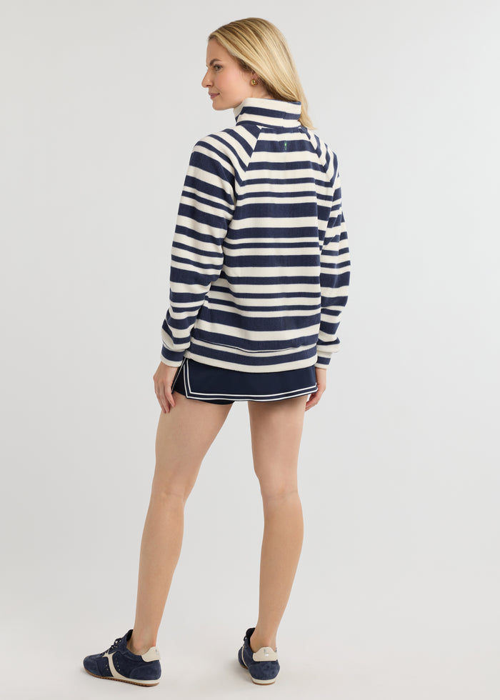 Ingrid Pullover in Vello Fleece (Navy/Cream Variegated Stripe)