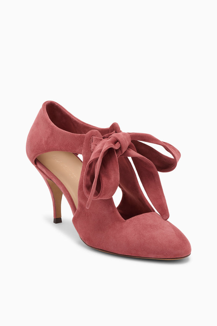 Fig Suede Ingrid Soft Bow Pump - Three-Quarter Front View | Ulla Johnson