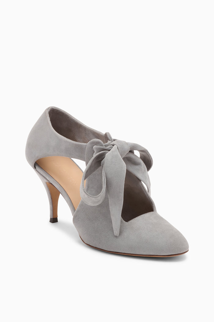 Stone Suede Ingrid Soft Bow Pump - Three-Quarter Front View | Ulla Johnson