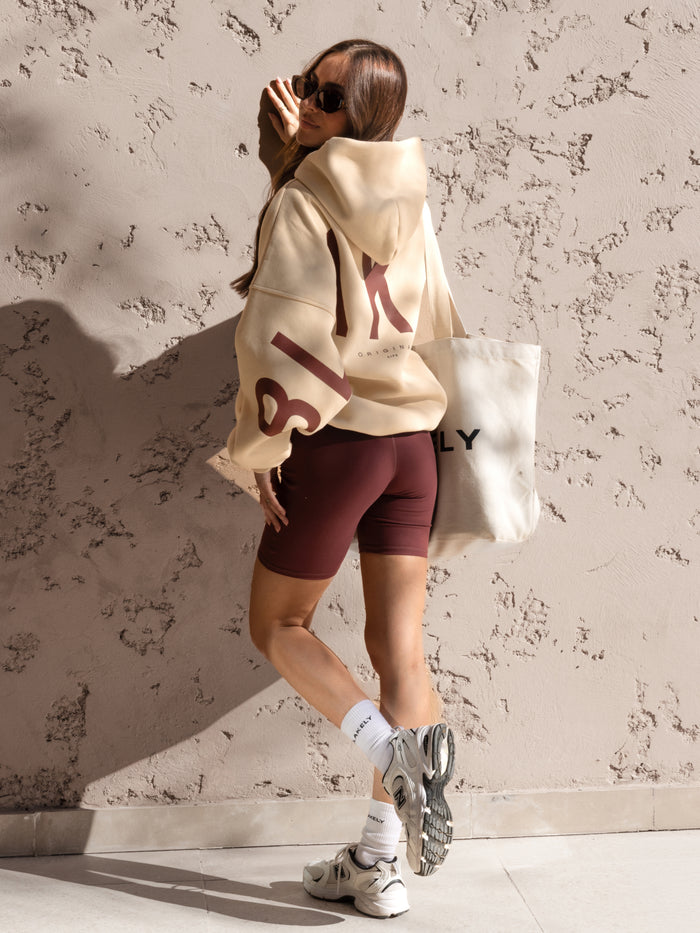 Isabel Oversized Hoodie - Light Tan & Maroon Brown