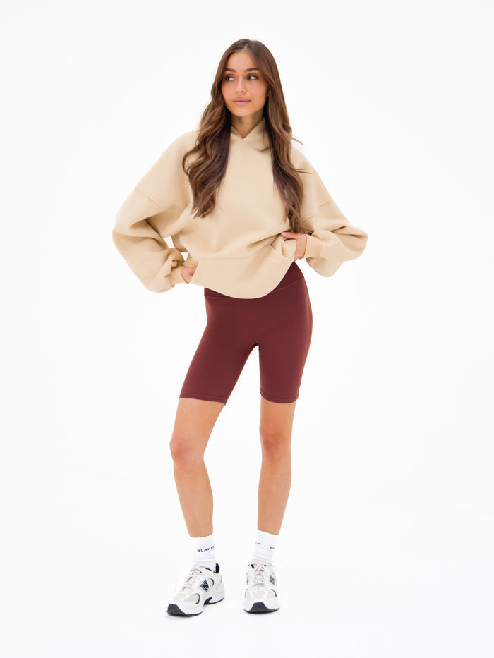 Isabel Oversized Hoodie - Light Tan & Maroon Brown