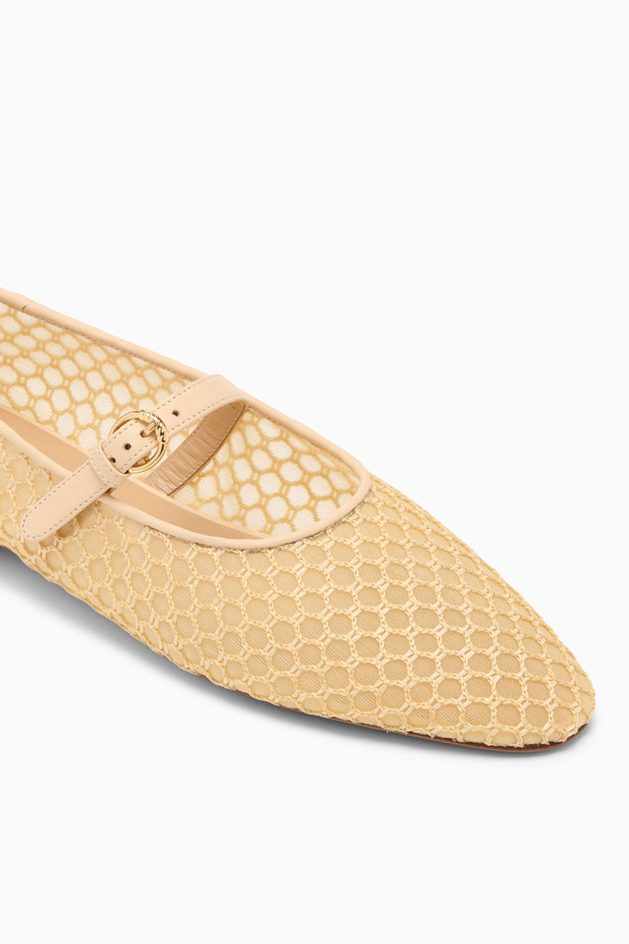 Sand Mesh Isobel Ballet Flat - Gold Buckle Strap Close-Up Detail | Ulla Johnson
