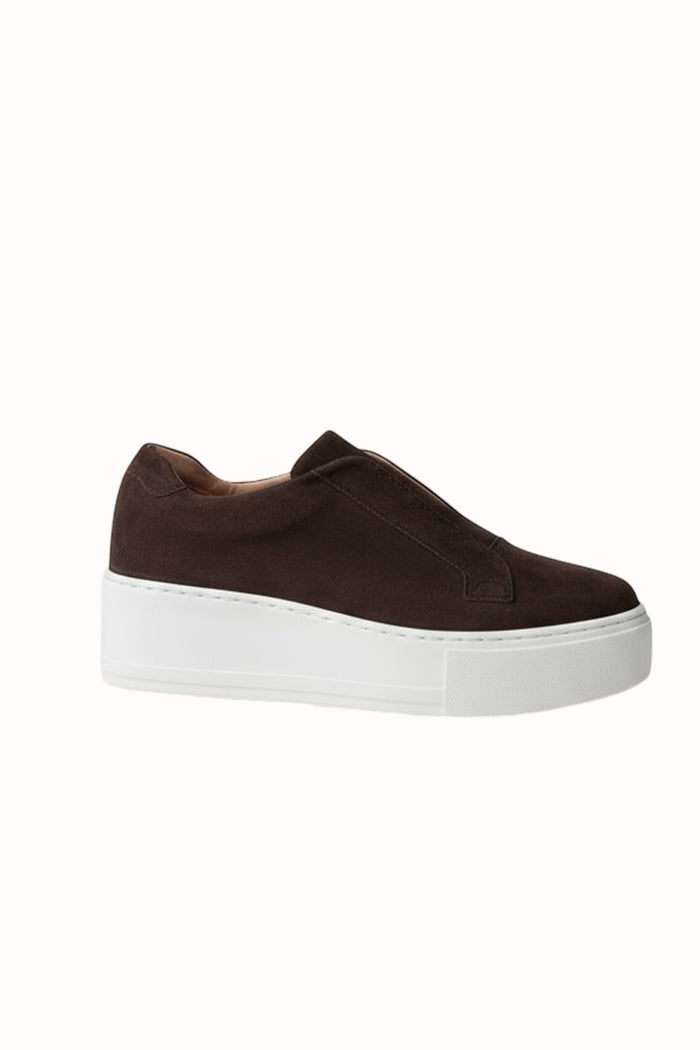 Jane Galland Marie Chocolate Suede Flatform Trainers