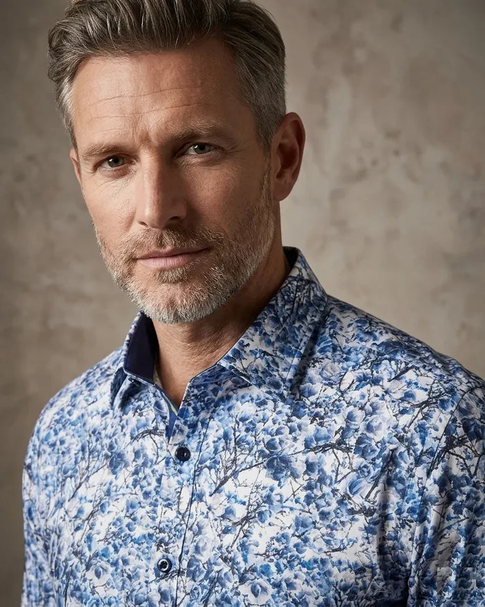 Jasmine Flower Print Shirt with Matching Handkerchief