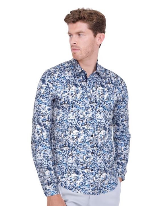 Jasmine Flower Print Shirt with Matching Handkerchief-Makrom