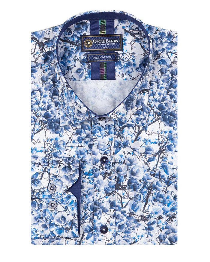 Jasmine Flower Print Shirt with Matching Handkerchief-Makrom