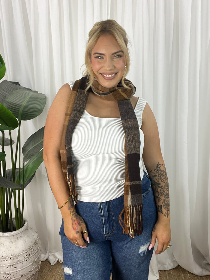 Jaye Scarf- Brown Check