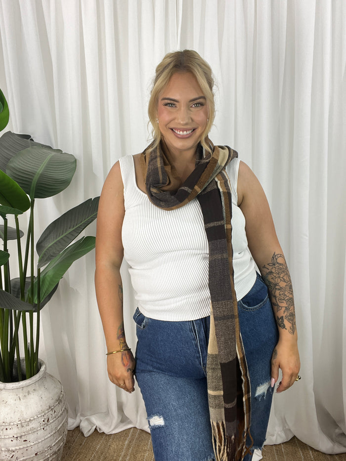 Jaye Scarf- Brown Check