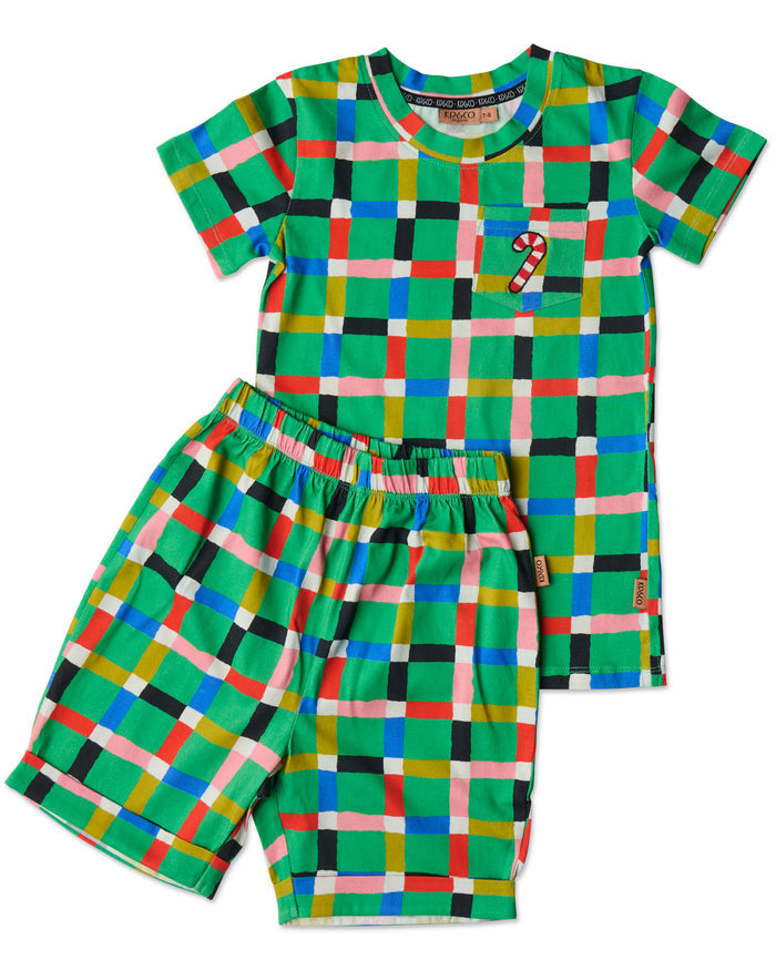 Jolly Tartan Kids Organic Cotton Short Sleeve Tee & Short Pyjama Set