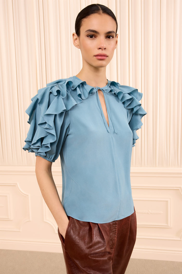 Josephine Short Sleeve Silk Top - Heron