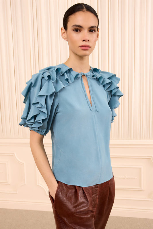 Josephine Short Sleeve Silk Top - Heron