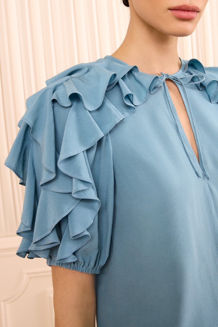 Josephine Short Sleeve Silk Top - Heron