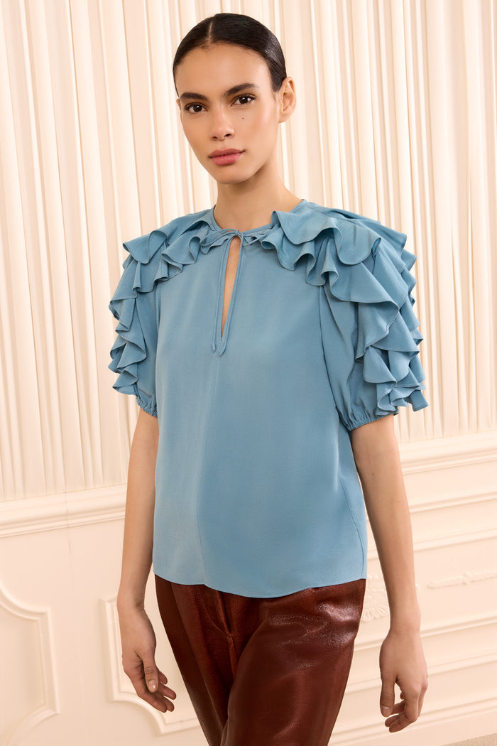 Josephine Short Sleeve Silk Top - Heron