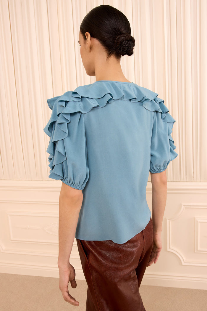 Josephine Short Sleeve Silk Top - Heron
