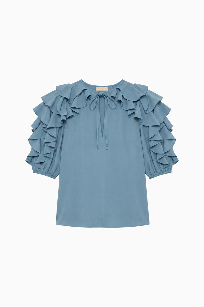 Josephine Short Sleeve Silk Top - Heron