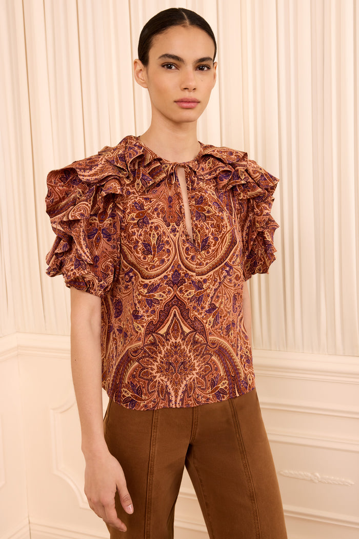 Josephine Short Sleeve Silk Top - Rosette