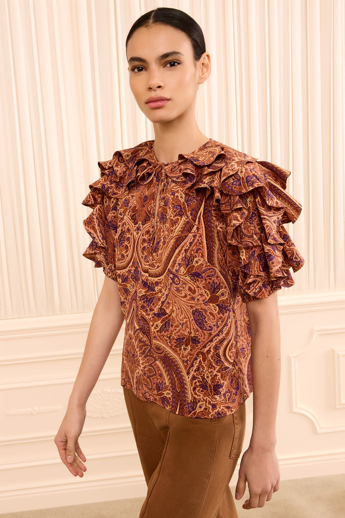 Josephine Short Sleeve Silk Top - Rosette
