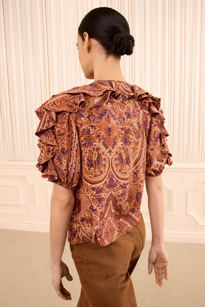 Josephine Short Sleeve Silk Top - Rosette