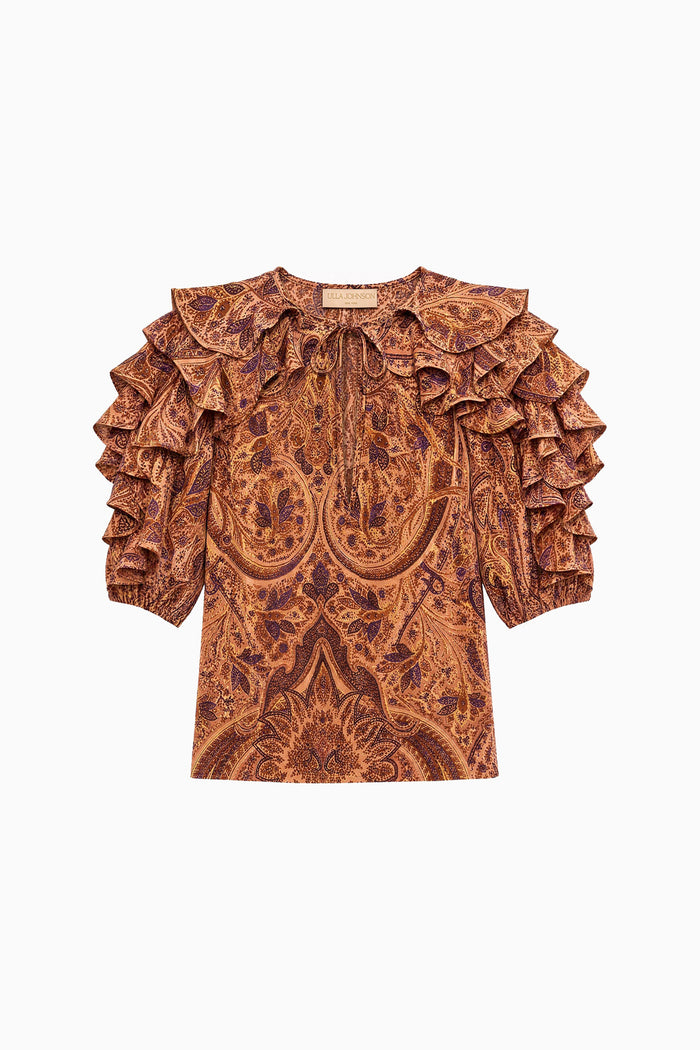 Josephine Short Sleeve Silk Top - Rosette