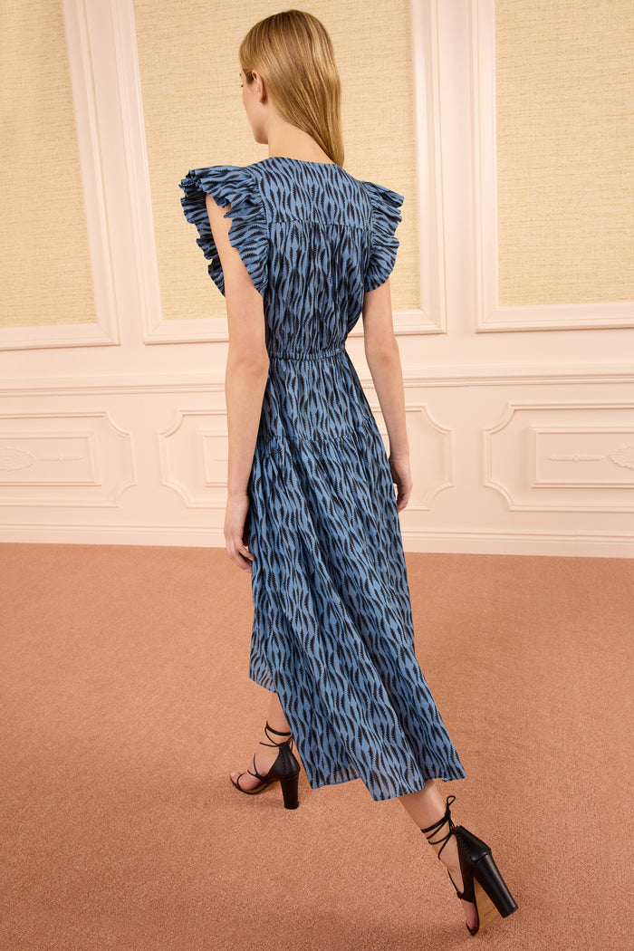 Tidal Print Kairi Dress - Back View with Ruffle Detail | Ulla Johnson