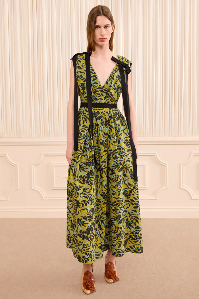Karina Cotton Bow Dress - Chartreuse