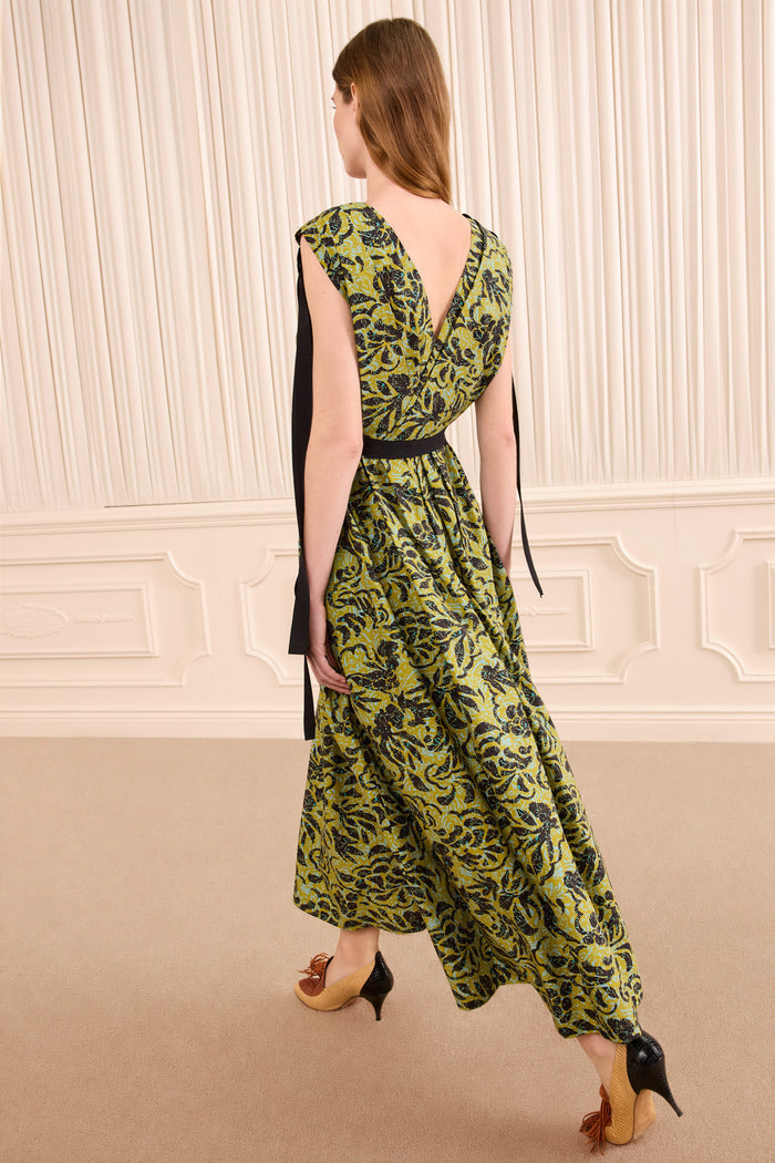 Karina Cotton Bow Dress - Chartreuse